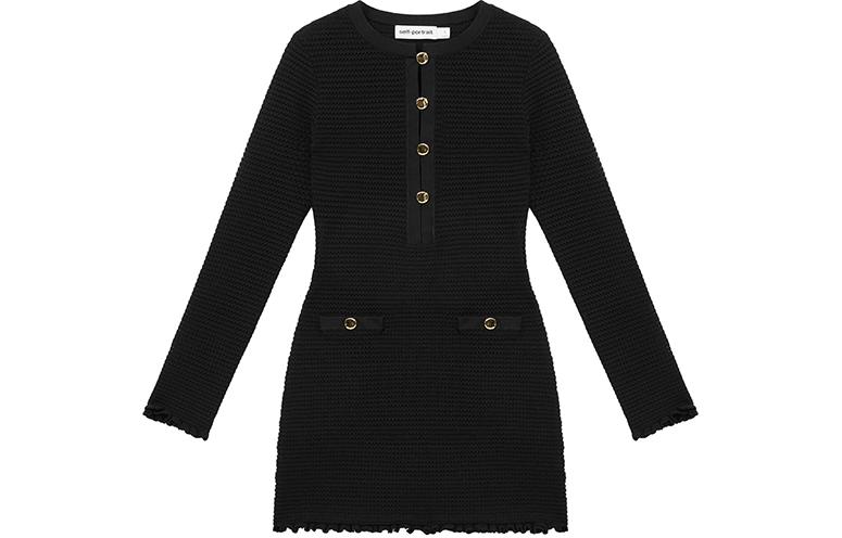 (Women) Self-Portrait  Black Knit Slim-Fit Long-Sleeve Mini Dress. SWF352M06300 圖 2