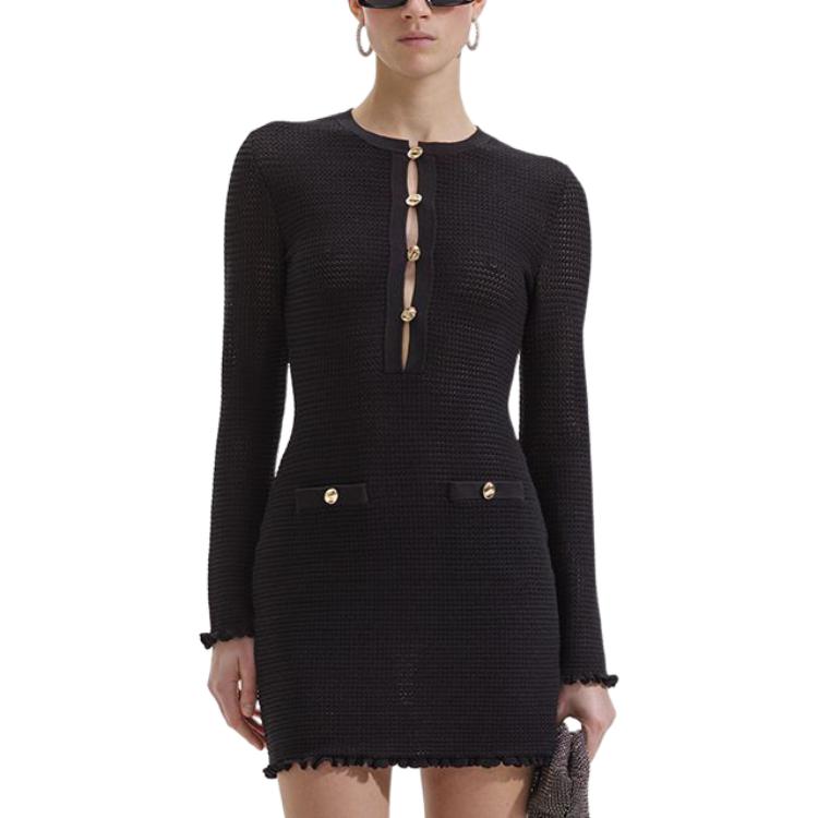 (Women) Self-Portrait  Black Knit Slim-Fit Long-Sleeve Mini Dress. SWF352M06300 圖 3