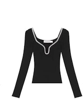 (Women) Self-Portrait Black Knit Top with Elegant Embellished Collar. SWF351M02000 (Women) Self-Portrait Black Knit Top with Elegant Embellished Collar. SWF351M02000