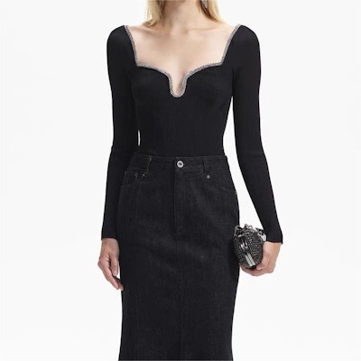 (W) 셀프 포트레이트 블랙 니트 탑 우아한 장식 칼라. SWF351M02000 Lookbook (W) 셀프 포트레이트 블랙 니트 탑 우아한 장식 칼라. SWF351M02000