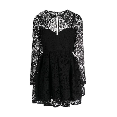 (Women) Self-Portrait Black Lace Cardigan Bustier Short Slim Fit Long Sleeve Dress AW23002SBBBLACK