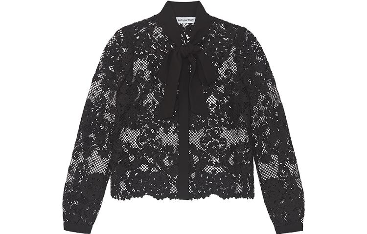(Women) Self-Portrait  Black Lace Pattern Long Sleeve Casual Shirt SWF344C02700