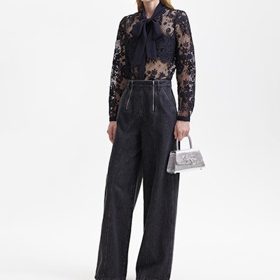 (W) 셀프포트레이트 블랙 레이스 패턴 롱슬리브 캐주얼 셔츠 SWF344C02700 Purchase (W) 셀프포트레이트 블랙 레이스 패턴 롱슬리브 캐주얼 셔츠 SWF344C02700