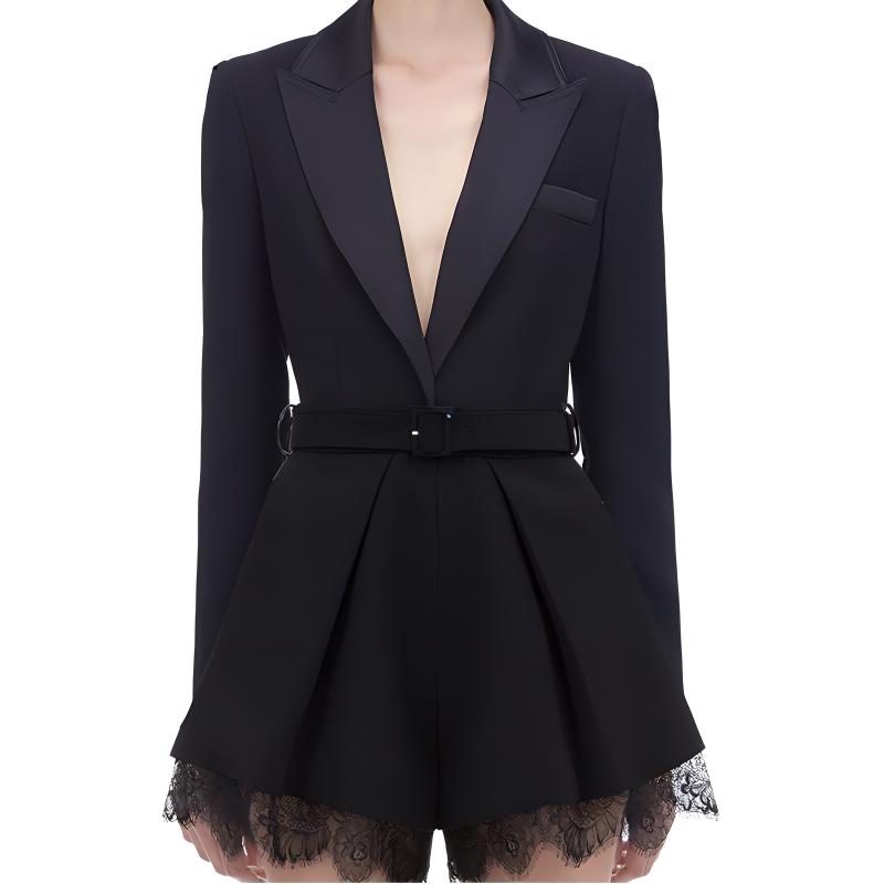 (Women) Self-Portrait  Black Lace Trim Jumpsuit. SWF201Y91400