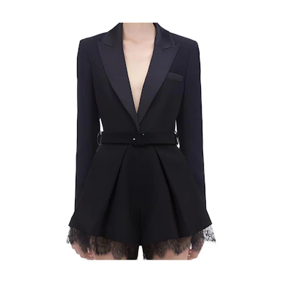 (Women) Self-Portrait Black Lace Trim Jumpsuit. SWF201Y91400