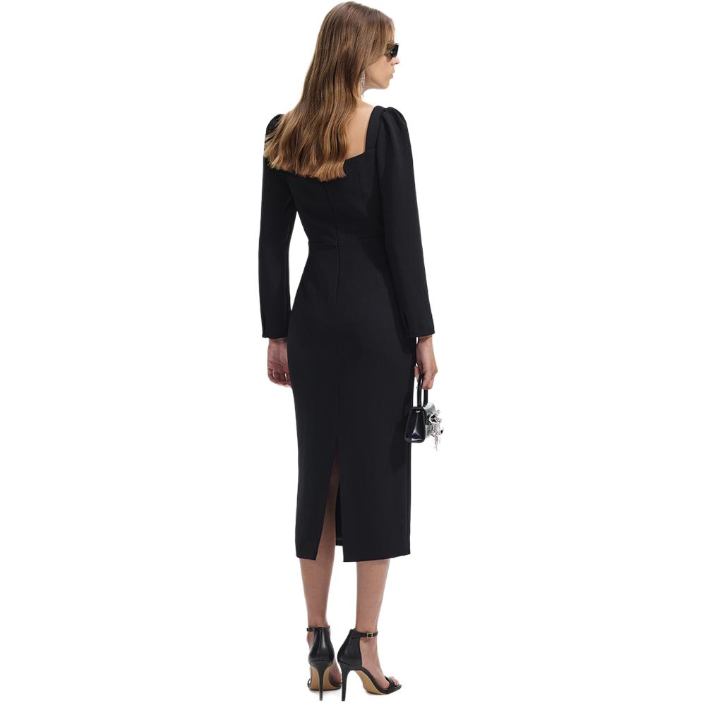 (Women) Self-Portrait  Black Long Sleeve Draped U-Neck Dress with Rhinestones SWF351Y00800 圖 4