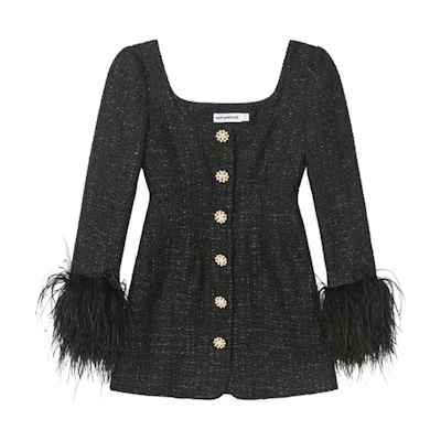 (Women) Self-Portrait Black Long Sleeve Dress with Diamond Buttons SWF351Y01500