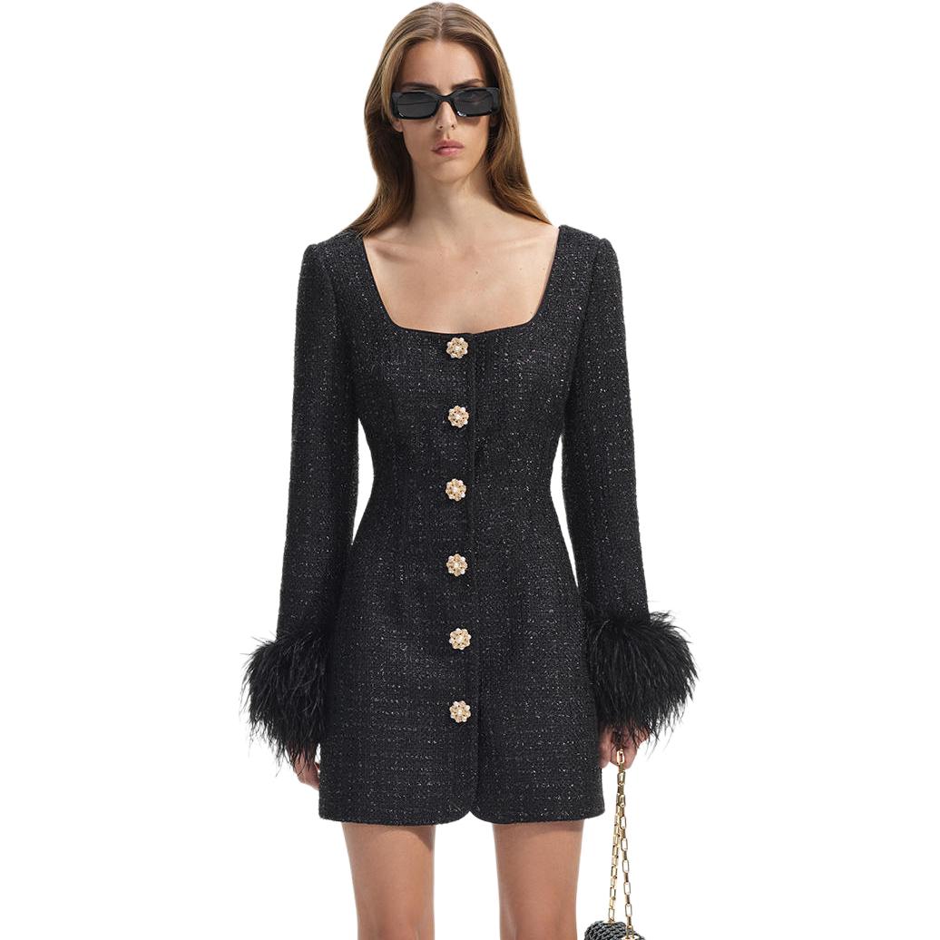 (Women) Self-Portrait  Black Long Sleeve Dress with Diamond Buttons SWF351Y01500 圖 4