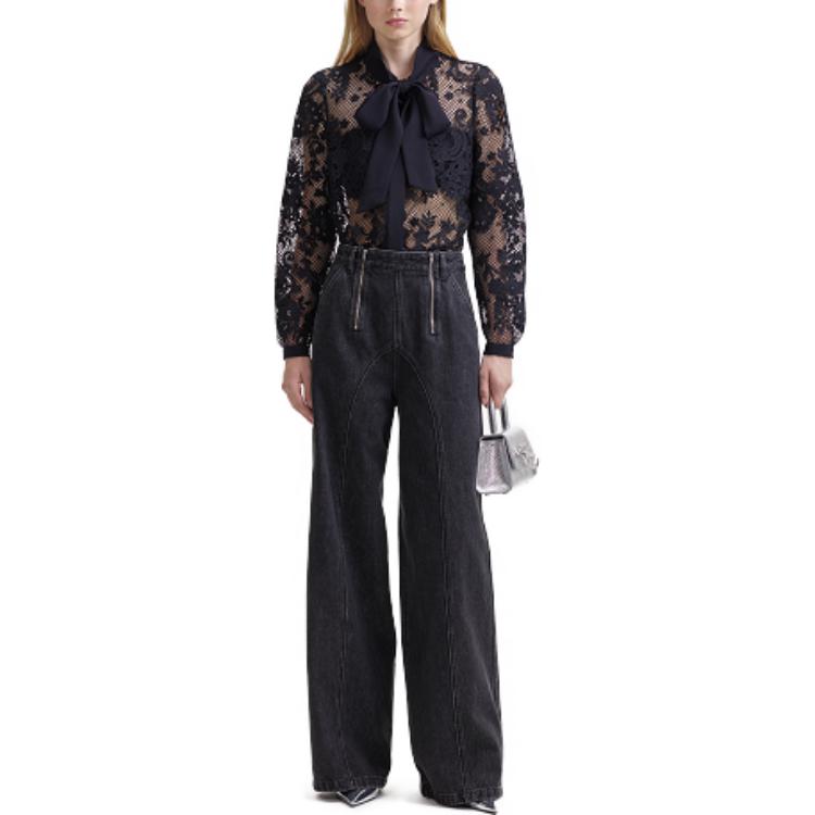 Lookbook (W) Camisa de encaje negra de manga larga Self-Portrait. SWF344C02700911