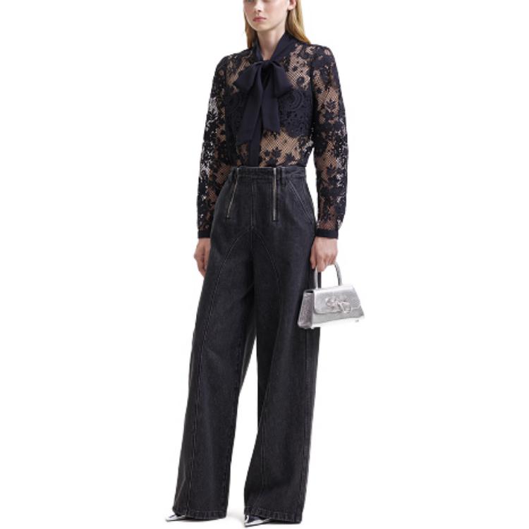 Purchase (W) Camisa de encaje negra de manga larga Self-Portrait. SWF344C02700911