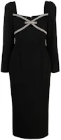(Women) Self-Portrait Black Long Sleeve Midi Dress with Square Neckline RS24030MAB (Women) Self-Portrait Black Long Sleeve Midi Dress with Square Neckline RS24030MAB