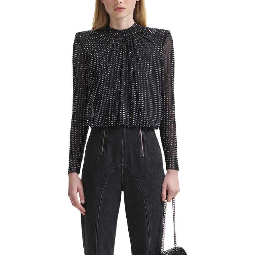 Lookbook (W) Self-Portrait 黑色長袖襯衫搭配星空亮片細節 SWF344C02500