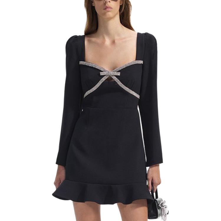 (Women) Self-Portrait  Black Long Sleeve Square Neck Mini Dress SWF351Y00900 圖 3