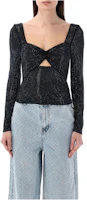(Women) Self-Portrait Black Mesh Square Neck Long Sleeve Slim Fit Top 24PRS24019TBJS (Women) Self-Portrait Black Mesh Square Neck Long Sleeve Slim Fit Top 24PRS24019TBJS
