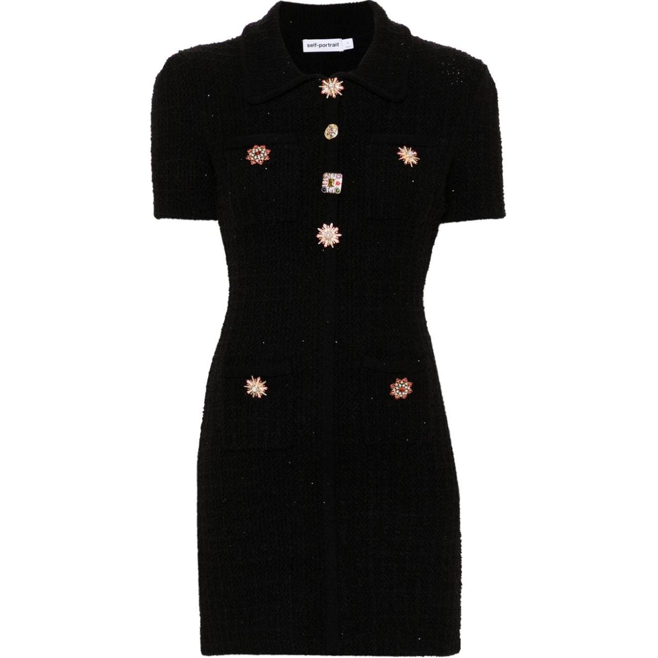 (Women) Self-Portrait  Black Mid-Length Slim Fit Dress with Jewel Buttons. PF24041S-BLACK 圖 2