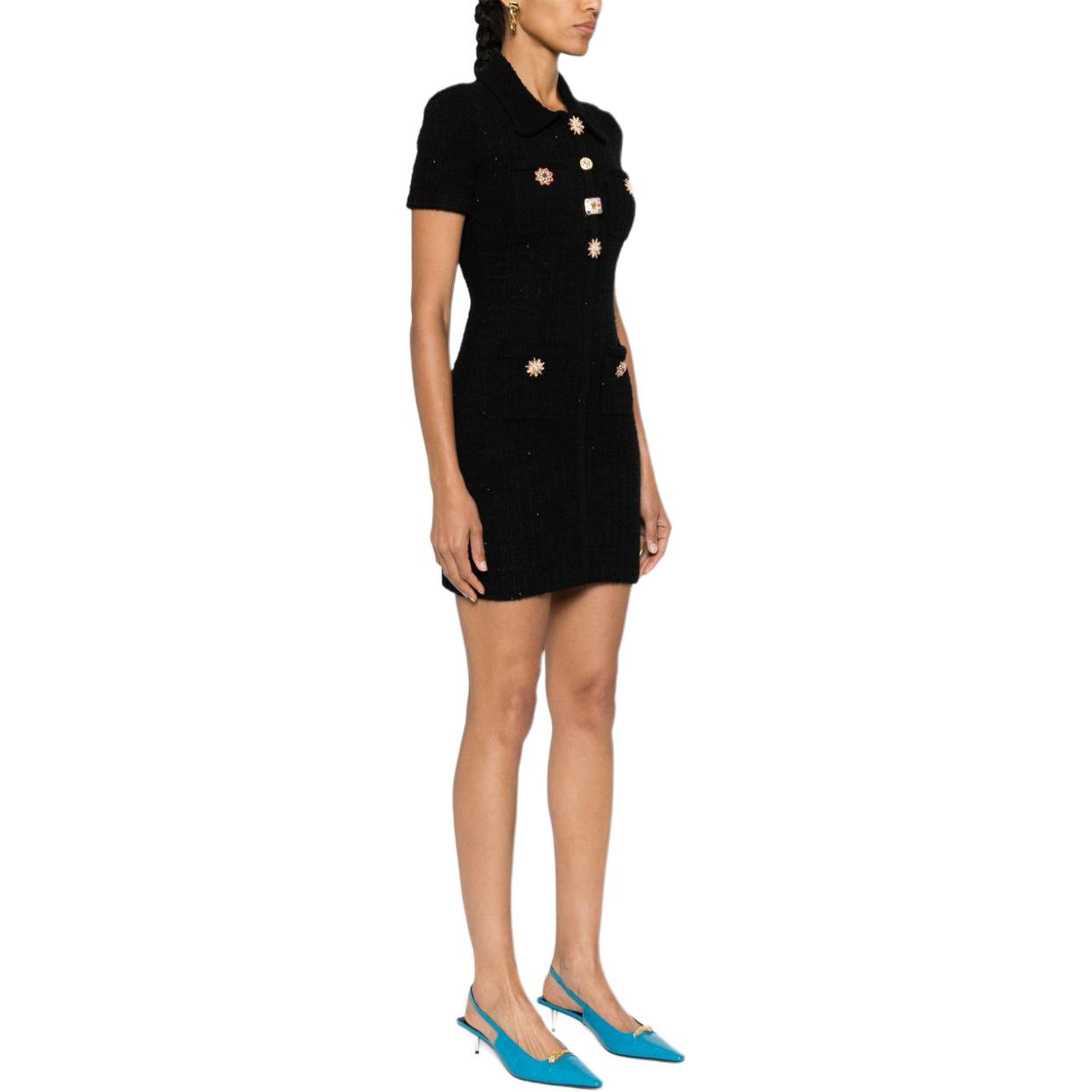 (Women) Self-Portrait  Black Mid-Length Slim Fit Dress with Jewel Buttons. PF24041S-BLACK 圖 5