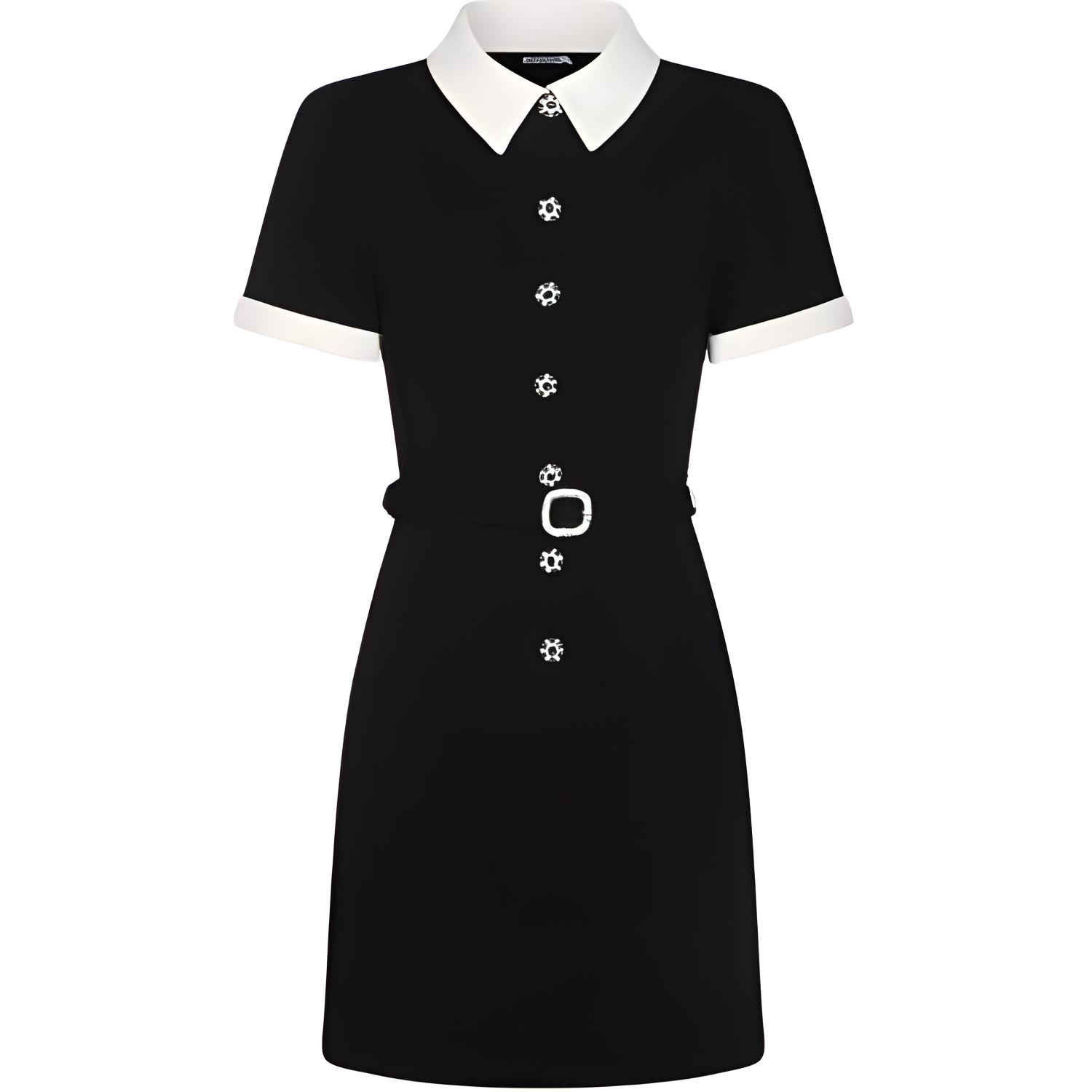 (Women) Self-Portrait  Black Midi Polo Short Sleeve Dress. AW24007SBBLACK