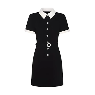(Women) Self-Portrait Black Midi Polo Short Sleeve Dress. AW24007SBBLACK