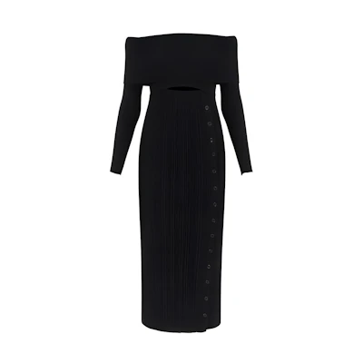 (Women) Self-Portrait Black Off-Shoulder Long-Sleeve Midi Dress. RS24200MB