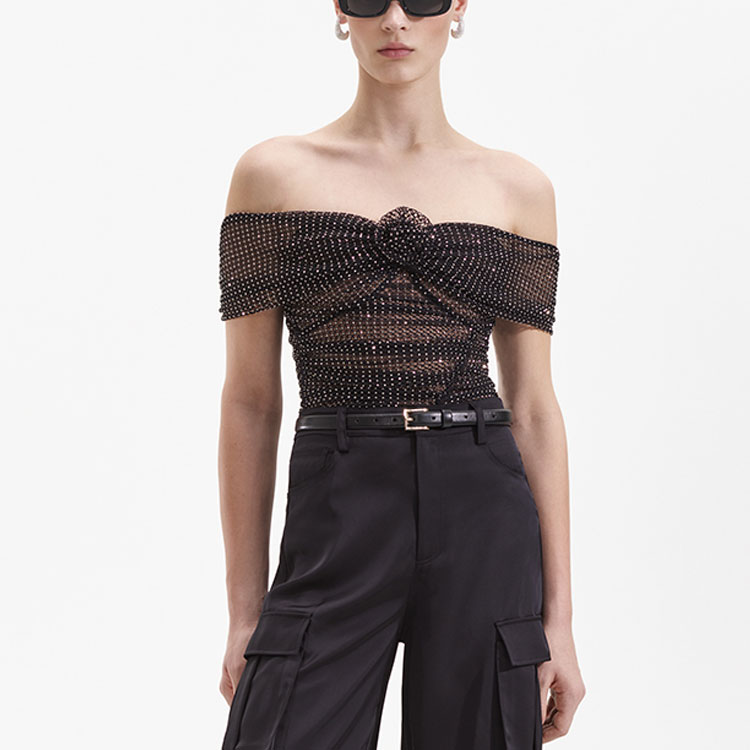 (Women) Self-Portrait  Black Off-Shoulder Rhinestone Floral Dress SWF352C03500 圖 3