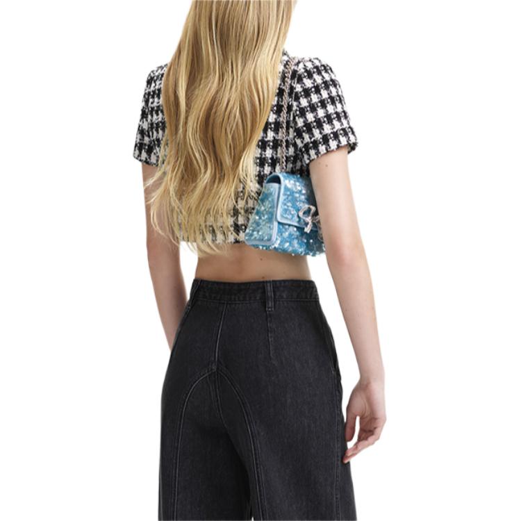 Shop (W) Self-Portrait 黑色格紋短袖襯衫搭配水鑽衣領 SWF344C03900