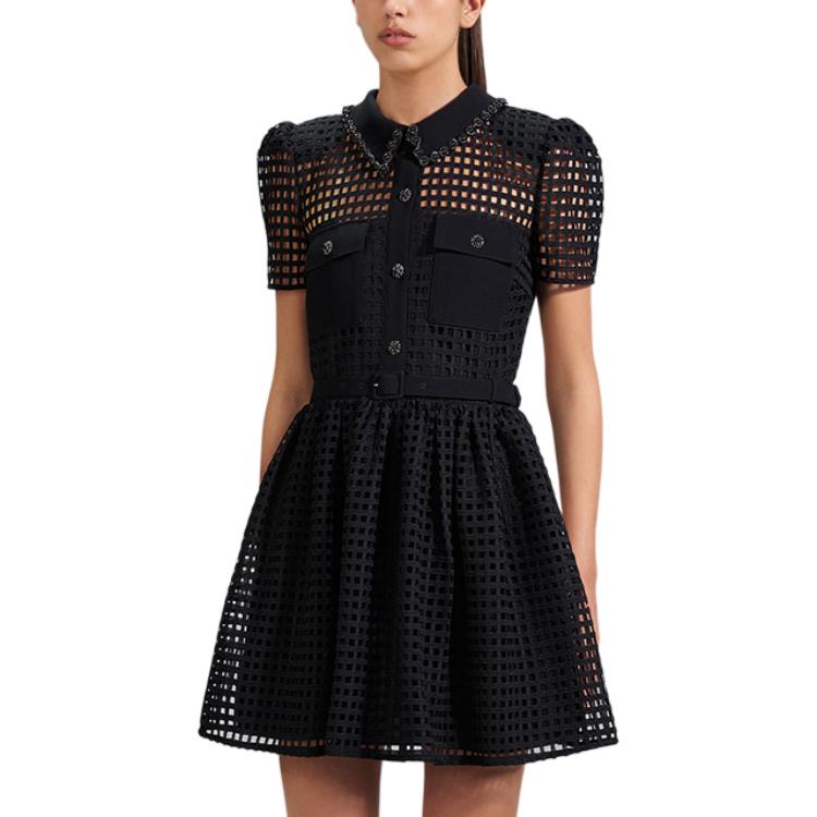 Lookbook (Women) Self-Portrait  Black Puff Sleeve Cut-Out Collar Mini Dress. SWF341Y09900