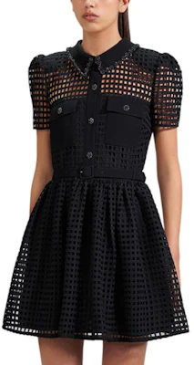 (Women) Self-Portrait Black Puff Sleeve Cut-Out Collar Mini Dress. SWF341Y09900 Lookbook (Women) Self-Portrait Black Puff Sleeve Cut-Out Collar Mini Dress. SWF341Y09900