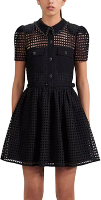 (Women) Self-Portrait Black Puff Sleeve Cut-Out Collar Mini Dress. SWF341Y09900 Purchase (Women) Self-Portrait Black Puff Sleeve Cut-Out Collar Mini Dress. SWF341Y09900