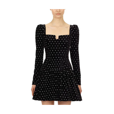 (Women) Self-Portrait Black Rhinestone French Square-Neck Slimming Party Dress. SWF325Y12700