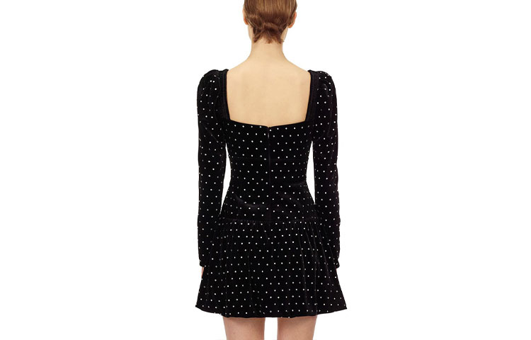 (Women) Self-Portrait  Black Rhinestone French Square-Neck Slimming Party Dress. SWF325Y12700 圖 3