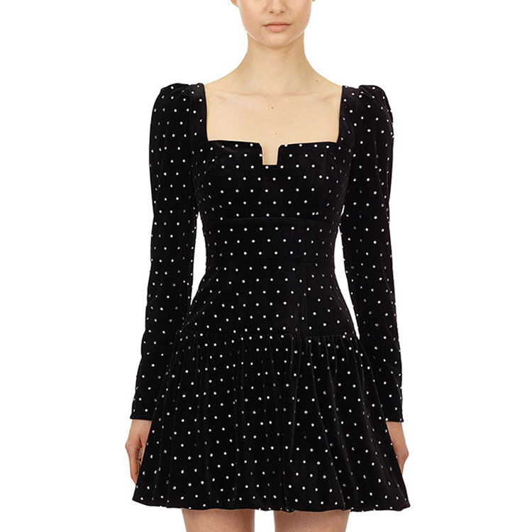 (Women) Self-Portrait  Black Rhinestone French Square-Neck Slimming Party Dress. SWF325Y12700 圖 4