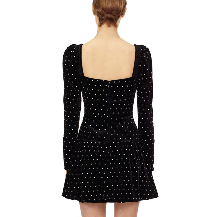 (Women) Self-Portrait  Black Rhinestone French Square-Neck Slimming Party Dress. SWF325Y12700 圖 5