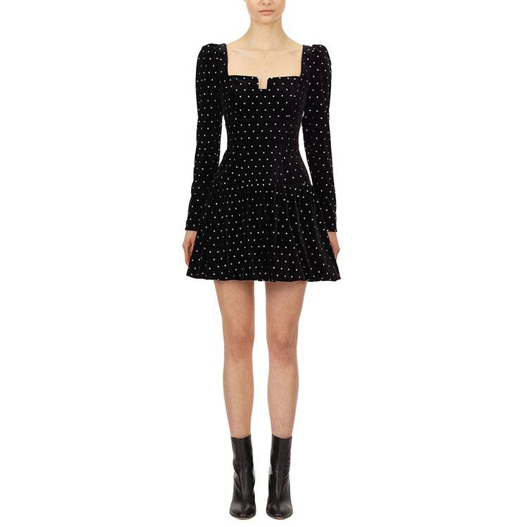 (Women) Self-Portrait  Black Rhinestone French Square-Neck Slimming Party Dress. SWF325Y12700 圖 7