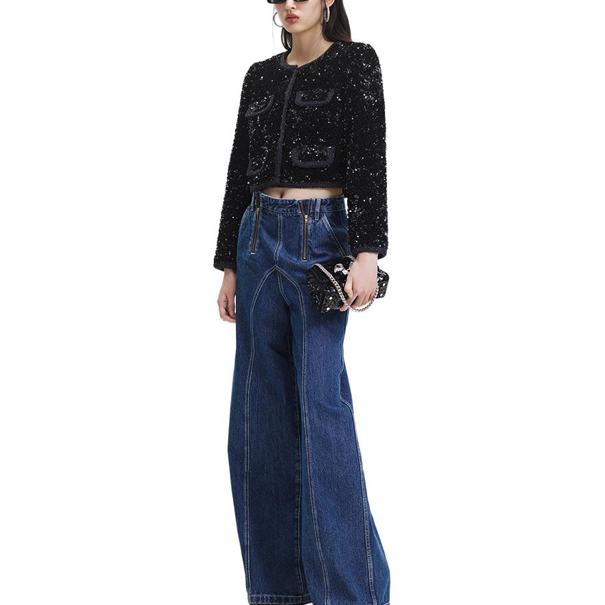 (Women) Self-Portrait  Black Sequin Cropped Button-Up Jacket. SWF344T01600 圖 4