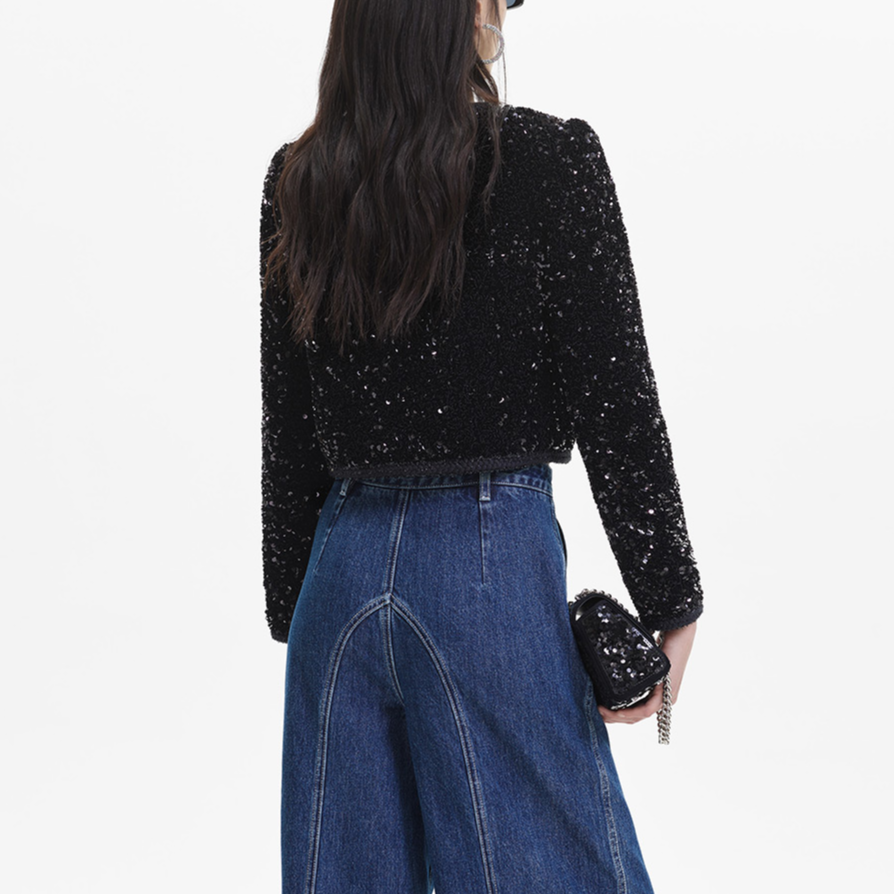 (Women) Self-Portrait  Black Sequin Cropped Button-Up Jacket. SWF344T01600 圖 5