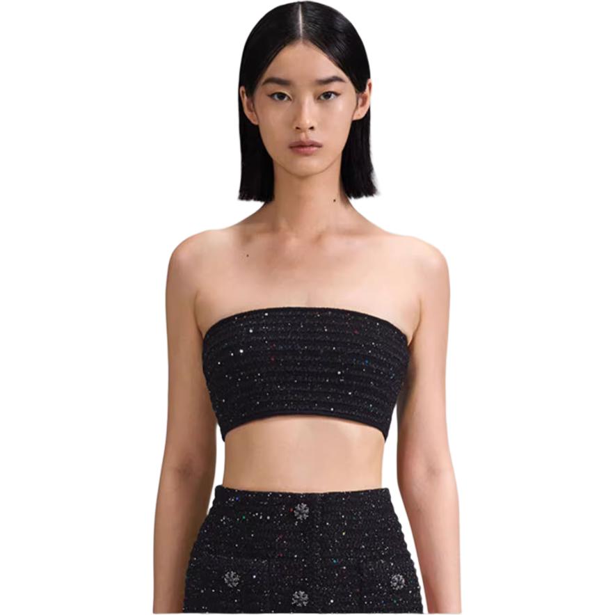 (Women) Self-Portrait  Black Sequin Strapless Slim-Fit Top SWF342M06200