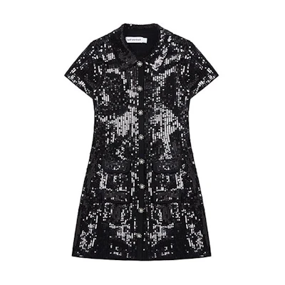 (Women) Self-Portrait Black Short-Sleeve Polo Mini Dress Classic Style. SWF352M04600