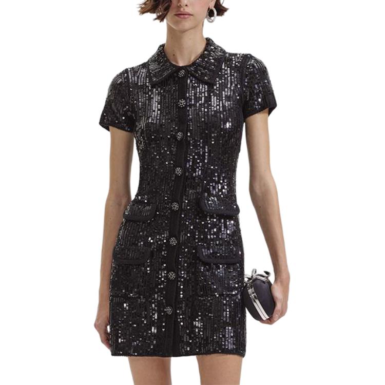 (Women) Self-Portrait  Black Short-Sleeve Polo Mini Dress Classic Style. SWF352M04600 圖 3