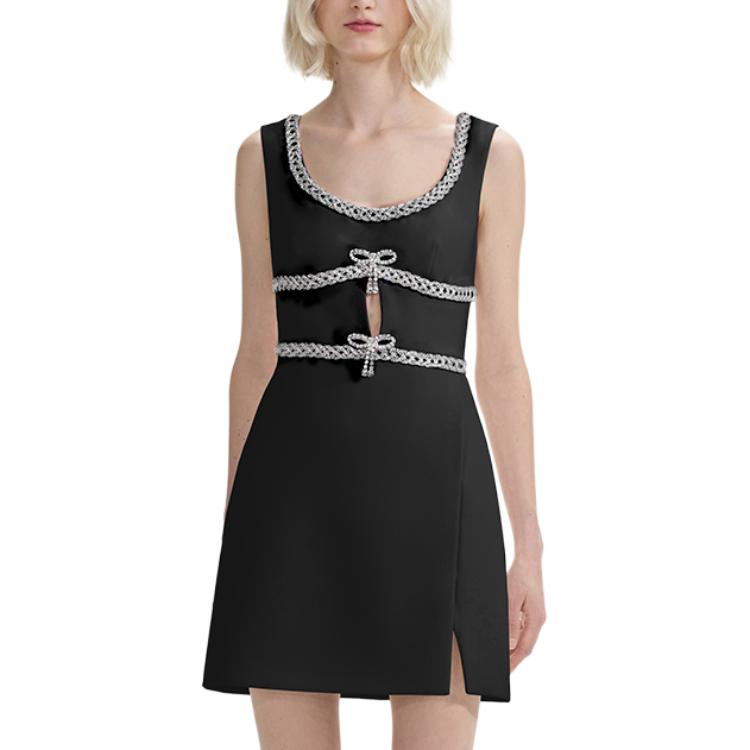 (Women) Self-Portrait  Black Sleeveless V-Neck Mini Dress Slim Fit SWF353Y09700 圖 2