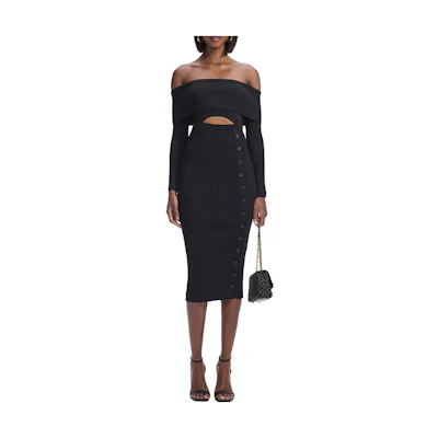 (Women) Self-Portrait Black Slim-Fit Knit Long-Sleeve Dress SWF351M03800