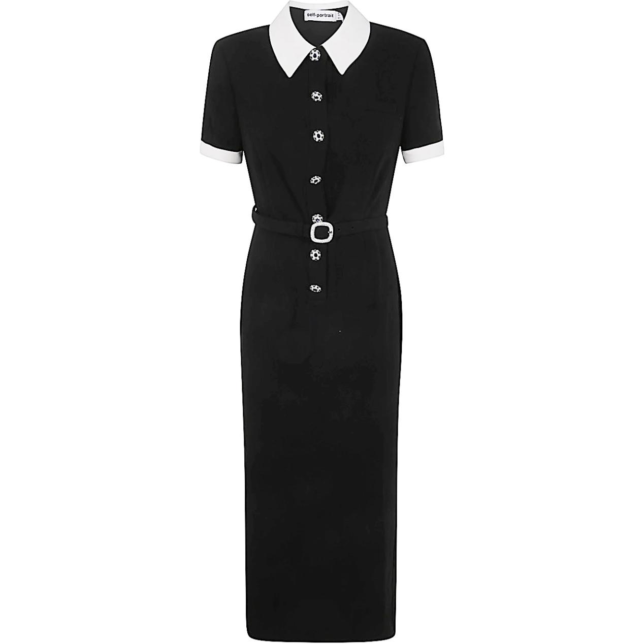 (Women) Self-Portrait  Black Slim-Fit Polo Midi Dress with Striped Trim. AW24007MBBLACK 圖 2