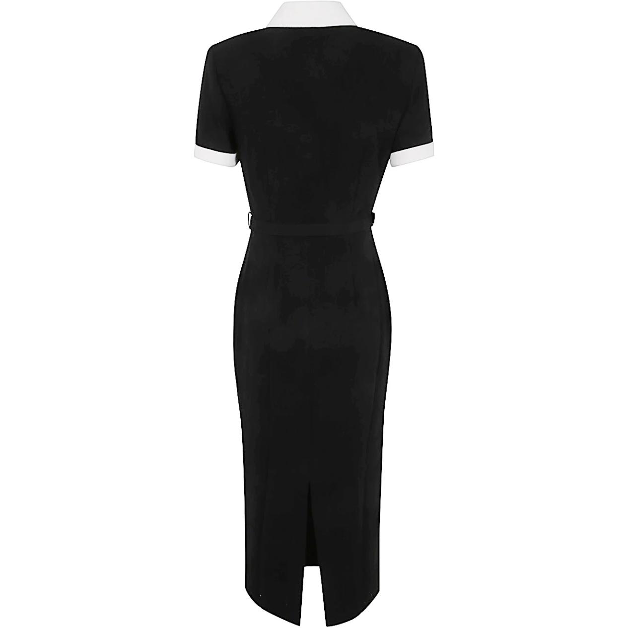(Women) Self-Portrait  Black Slim-Fit Polo Midi Dress with Striped Trim. AW24007MBBLACK 圖 3