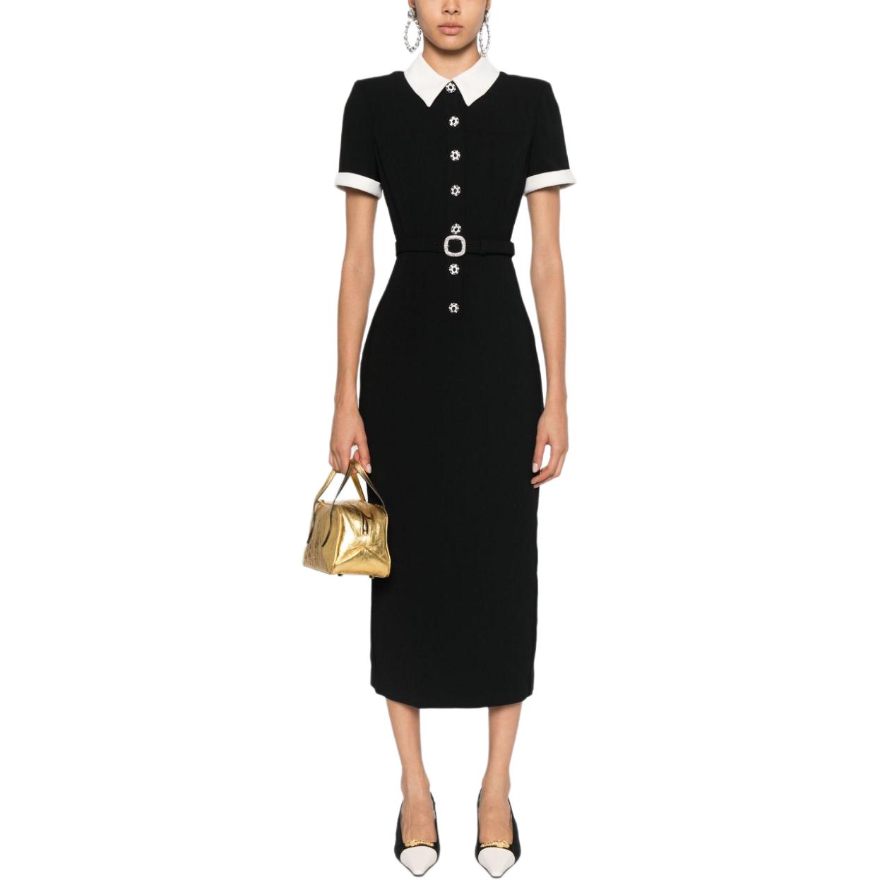 (Women) Self-Portrait  Black Slim-Fit Polo Midi Dress with Striped Trim. AW24007MBBLACK 圖 4