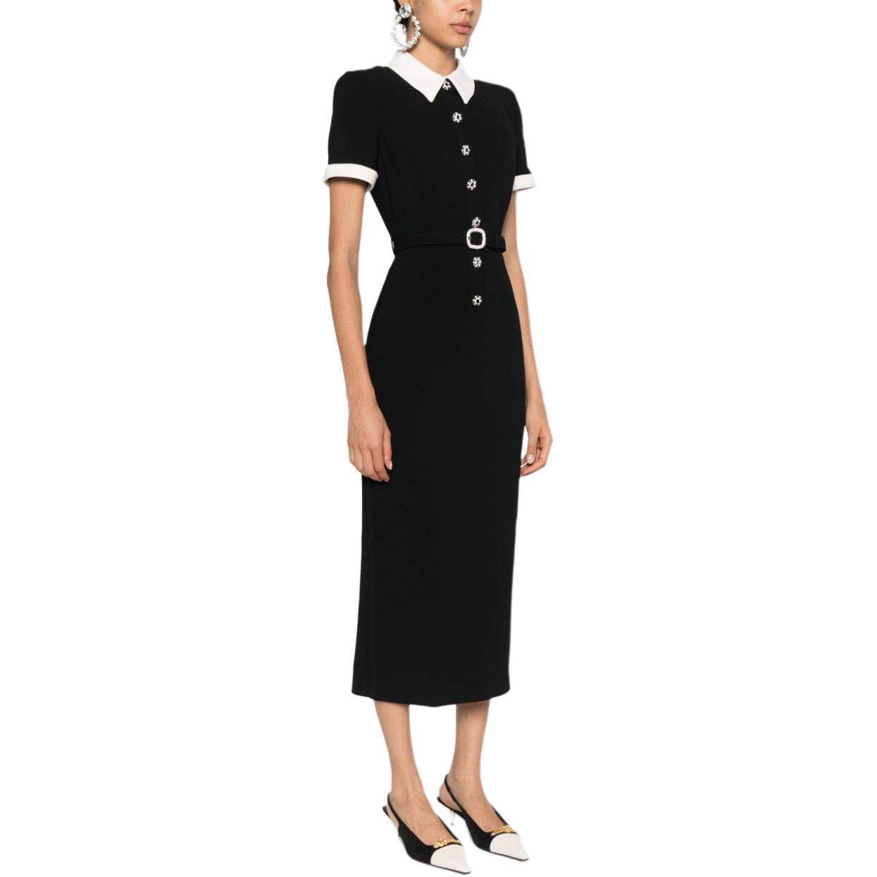 (Women) Self-Portrait  Black Slim-Fit Polo Midi Dress with Striped Trim. AW24007MBBLACK 圖 5