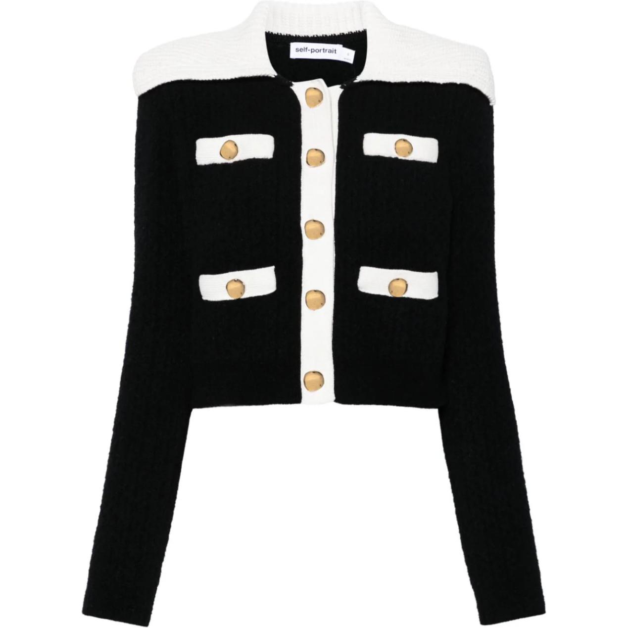 (Women) Self-Portrait  Black Slim Fit Long Sleeve Button-Up Jacket AW24074C-BLACK