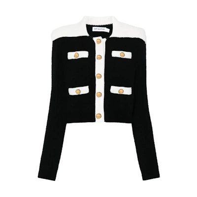 (Women) Self-Portrait Black Slim Fit Long Sleeve Button-Up Jacket AW24074C-BLACK