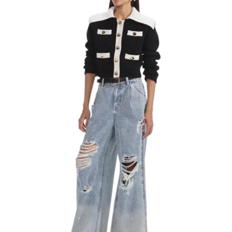 Details for (W) 셀프-포트레이트 블랙 슬림핏 긴소매 버튼업 자켓 AW24074C-BLACK