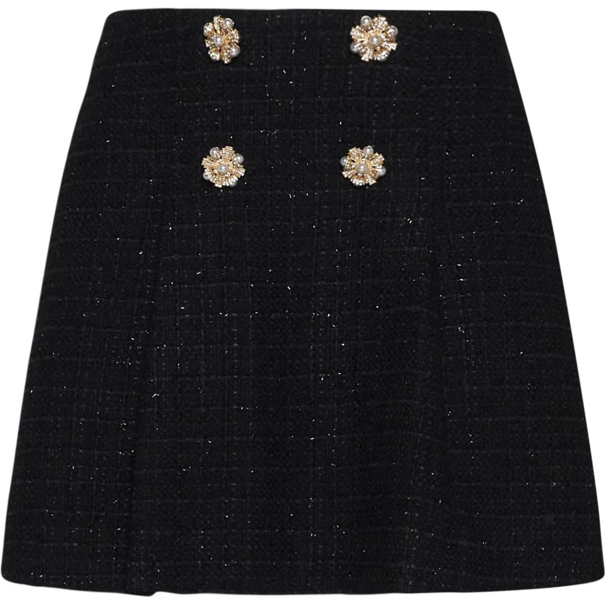 (Women) Self-Portrait  Black Solid Slim-Fit Casual Mini Skirt. RS24041SKB-BLACK