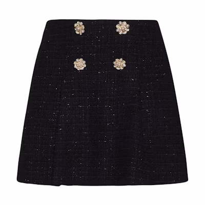 (Women) Self-Portrait Black Solid Slim-Fit Casual Mini Skirt. RS24041SKB-BLACK