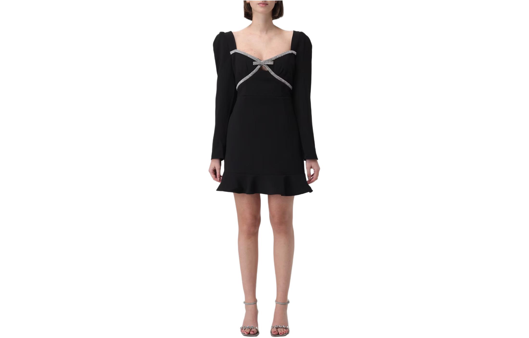 (Women) Self-Portrait  Black Square Neck Slim Fit Long Sleeve Mini Dress RS24030SB-BLACK 圖 2